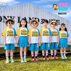 Bộ đồng phục bé trai & bé gái áo thun In Chữ Crystal quần váy cho bé nhảy múa, đi chơi BXG2254