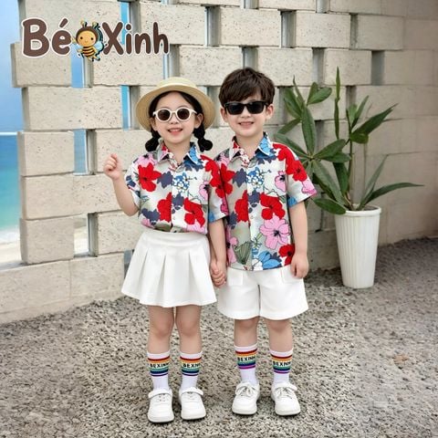 BST đồng phục áo sơ mi lụa / QUẦN VÁY cotton lạnh cho bé trai & bé gái đi biển BXG2356