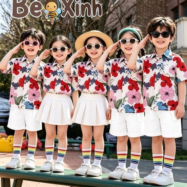 BST đồng phục áo sơ mi lụa / QUẦN VÁY cotton lạnh cho bé trai & bé gái đi biển BXG2356