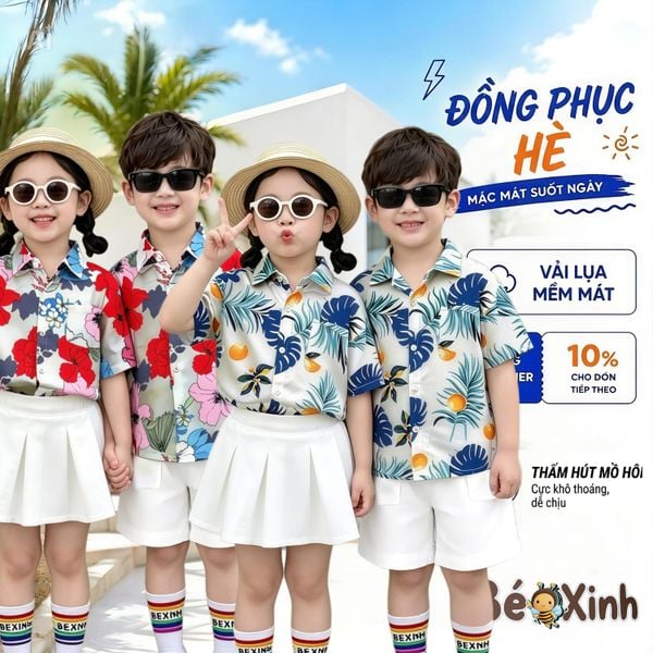 BST đồng phục áo sơ mi lụa / QUẦN VÁY cotton lạnh cho bé trai & bé gái đi biển BXG2356