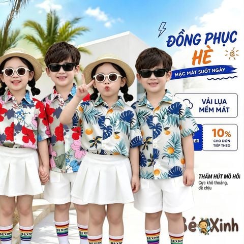 BST đồng phục áo sơ mi lụa / QUẦN VÁY cotton lạnh cho bé trai & bé gái đi biển BXG2356