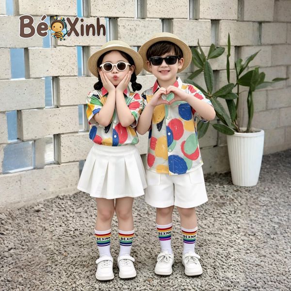 BST đồng phục áo sơ mi lụa / QUẦN VÁY cotton lạnh cho bé trai & bé gái đi biển BXG2356