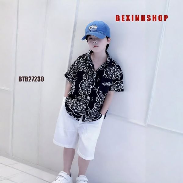 Set áo sơ mi quần kaki túi hộp dễ thương cho bé trai đi chơi BTB28974