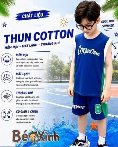 Bộ áo sát nách thể thao số 8 dễ thương cho bé trai ngày Hè BXG1591