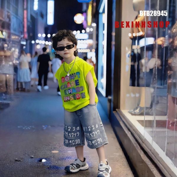 Set jean áo nón in chữ DONT CARE cực ngầu cho bé trai BTB28944
