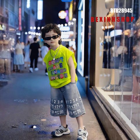 Set jean áo nón in chữ DONT CARE cực ngầu cho bé trai BTB28944