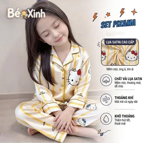 Pizama lụa Latin Bé Xinh dễ thương cho bé gái mặc nhà BXG2492