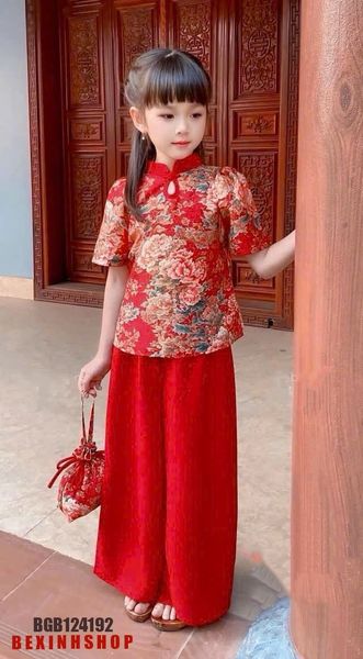 Set bà ba pháp phục gấm hoa hồng (KÈM TÚI) cao cấp cho bé gái BGB124192