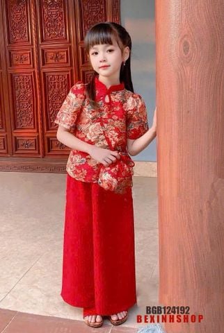 Set bà ba pháp phục gấm hoa hồng (KÈM TÚI) cao cấp cho bé gái BGB124192