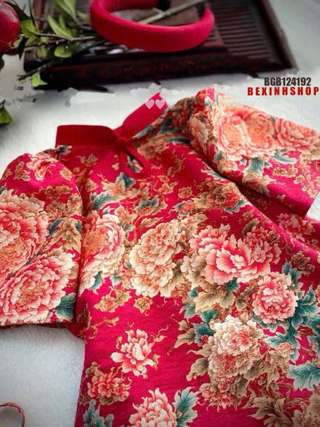 Set bà ba pháp phục gấm hoa hồng (KÈM TÚI) cao cấp cho bé gái BGB124192