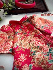 Set bà ba pháp phục gấm hoa hồng (KÈM TÚI) cao cấp cho bé gái BGB124192