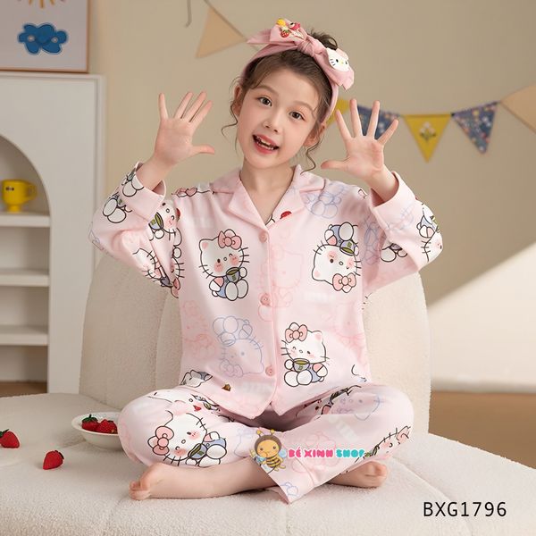Bộ Pizama dài tay Hello Kitty dễ thương cho bé gái mặc nhà, mặc ngủ BXG1796