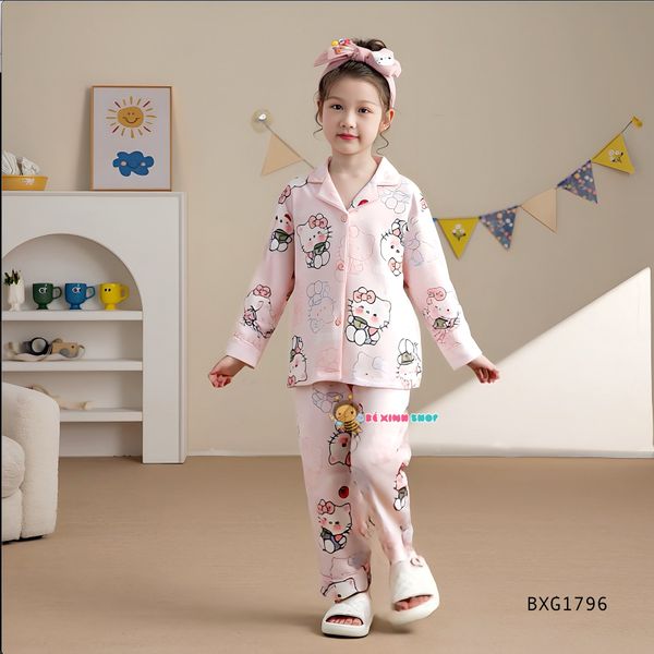 Bộ Pizama dài tay Hello Kitty dễ thương cho bé gái mặc nhà, mặc ngủ BXG1796