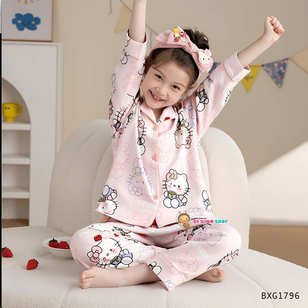 Bộ Pizama dài tay Hello Kitty dễ thương cho bé gái mặc nhà, mặc ngủ BXG1796