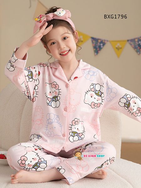 Bộ Pizama dài tay Hello Kitty dễ thương cho bé gái mặc nhà, mặc ngủ BXG1796