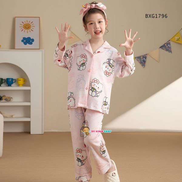 Bộ Pizama dài tay Hello Kitty dễ thương cho bé gái mặc nhà, mặc ngủ BXG1796