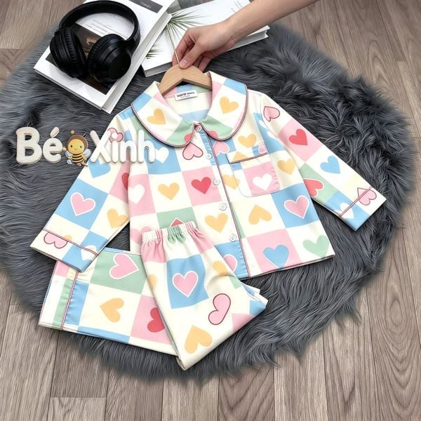 Pizama lụa Latin cao cấp cổ sen họa tiết TIM BexinhshopVN cho Mẹ & bé gái mặc nhà, mặc ngủ BXG2473