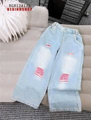 Quần jean dài suông wash rách dễ thương cho bé gái BGB124175