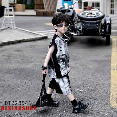 Set sát nách in loang cực ngầu cho bé trai BTB28941