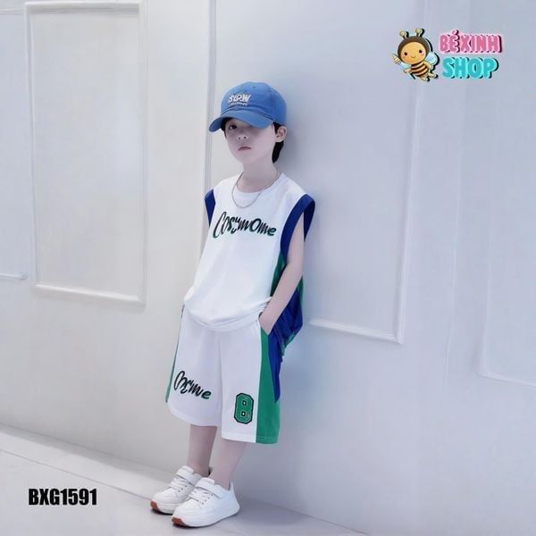 Bộ áo sát nách thể thao số 8 dễ thương cho bé trai ngày Hè BXG1591