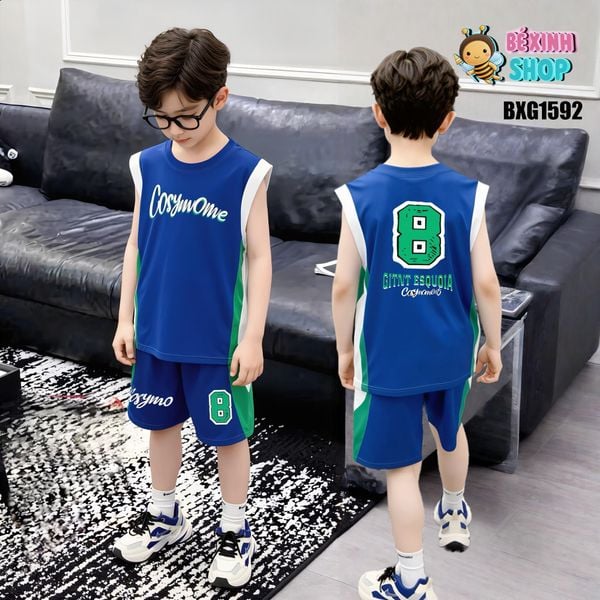 Bộ áo sát nách thể thao số 8 dễ thương cho bé trai ngày Hè BXG1591