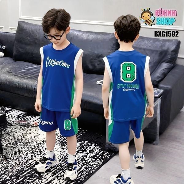 Bộ áo sát nách thể thao số 8 dễ thương cho bé trai ngày Hè BXG1591