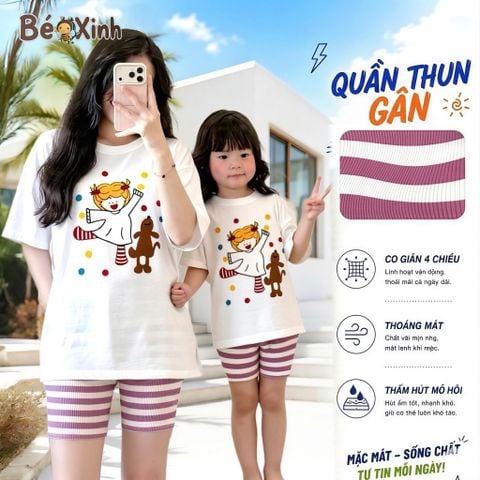 SET BỘ ÁO THUN & QUẦN ĐÙI LEGGING THUN GÂN CỰC XINH CHO MẸ VÀ BÉ GÁI BXG2342