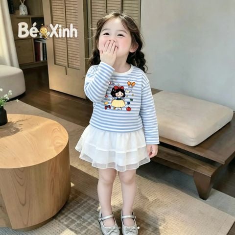 Set áo thun giấy Bạch Tuyết phối chân váy tầng nhà Bé Xinh cho bé gái ngày Thu BXG2561