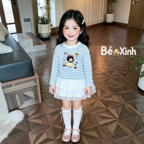 Set áo thun giấy Bạch Tuyết phối chân váy tầng nhà Bé Xinh cho bé gái ngày Thu BXG2561