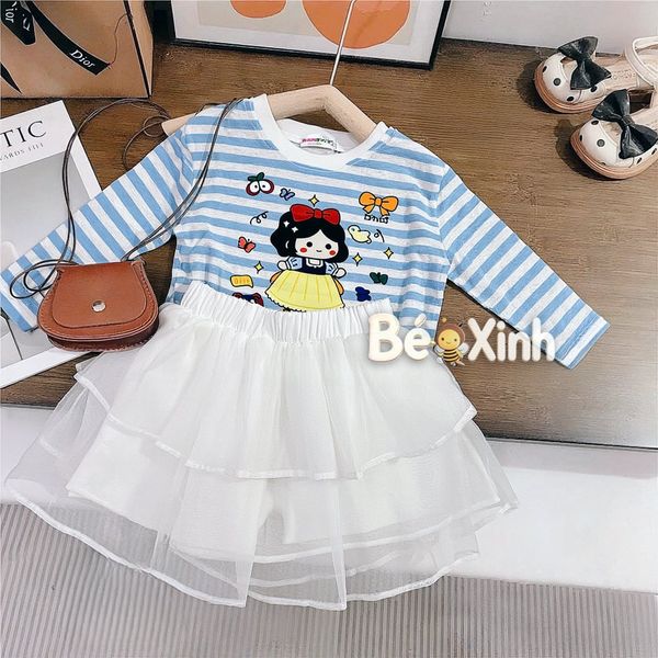 Set áo thun giấy Bạch Tuyết phối chân váy tầng nhà Bé Xinh cho bé gái ngày Thu BXG2561