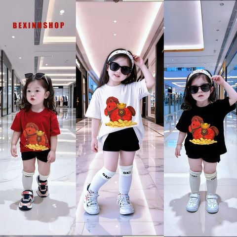 [BexinhshopVN] Set áo giấu quần in Ngựa thần tài bé gái BXG2224
