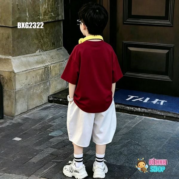 Set áo thun in voi quần lửng Cotton phom Baggy siêu ngầu cho bé trai BXG2321