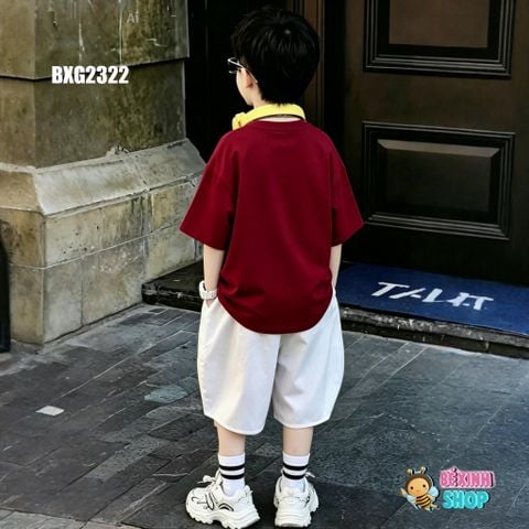 Set áo thun in voi quần lửng Cotton phom Baggy siêu ngầu cho bé trai BXG2321