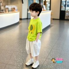 Set áo thun in voi quần lửng Cotton phom Baggy siêu ngầu cho bé trai BXG2321