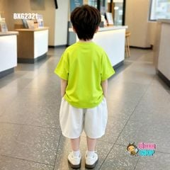 Set áo thun in voi quần lửng Cotton phom Baggy siêu ngầu cho bé trai BXG2321