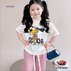 Bộ áo thun ren in chó Teno quần suông dễ thương cho bé gái BXG1818