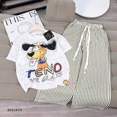 Bộ áo thun ren in chó Teno quần suông dễ thương cho bé gái BXG1818