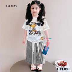 Bộ áo thun ren in chó Teno quần suông dễ thương cho bé gái BXG1818