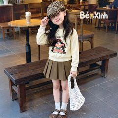 Set áo dài tay in bé gái phối chân váy xếp ly nhà Bé Xinh - outfit Thu Đông cho Bé Gái BXG2581