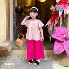 Set bà ba gấm vân hoa cổ nơ kiểu dễ thương cho bé gái BXG2280