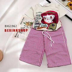 Bộ áo thun in Bé Gái Teno quần suông cho bé dạo phố - đi chơi BXG1961