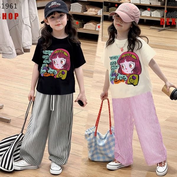 Bộ áo thun in Bé Gái Teno quần suông cho bé dạo phố - đi chơi BXG1961