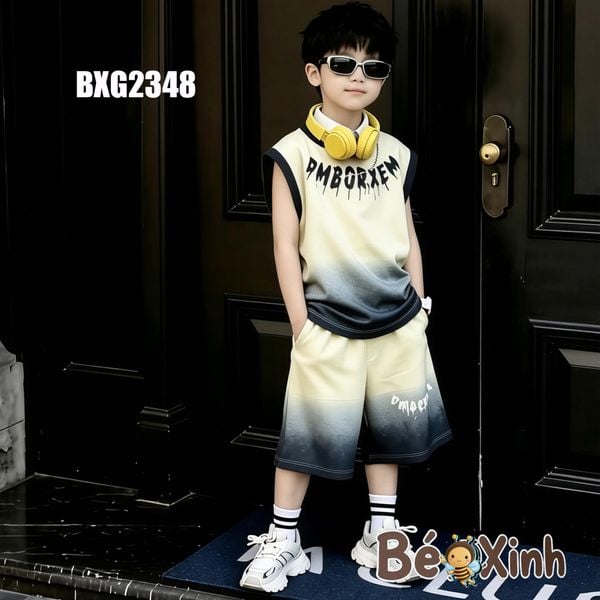 Set sát nách Loang màu in chữ Hiphop cool ngầu cho bé trai BXG2348