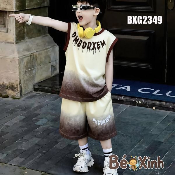 Set sát nách Loang màu in chữ Hiphop cool ngầu cho bé trai BXG2348