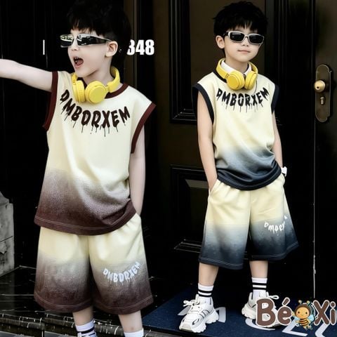 Set bộ sát nách Loang màu in chữ Hiphop cool ngầu cho bé trai BXG2348