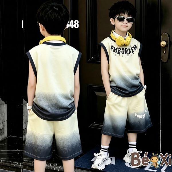 Set sát nách Loang màu in chữ Hiphop cool ngầu cho bé trai BXG2348