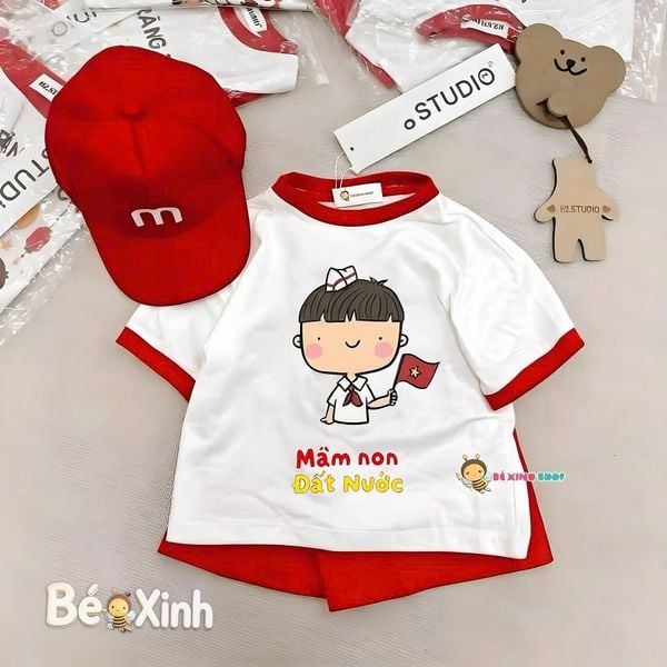 Bộ áo kèm quần/chân váy nhà Bé Xinh Shop MẦM NON ĐẤT NƯỚC cực iu cho bé trai bé gái BXG2476