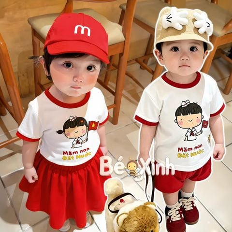 Bộ áo kèm quần/chân váy nhà Bé Xinh Shop MẦM NON ĐẤT NƯỚC cực iu cho bé trai bé gái BXG2476