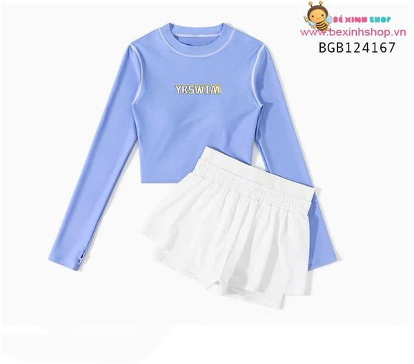 Set bơi QCCC áo croptop phối quần short thể thao size đại cồ (35 - 60kg) dễ thương cho bé gái BGB124166
