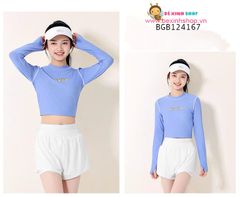 Set bơi QCCC áo croptop phối quần short thể thao size đại cồ (35 - 60kg) dễ thương cho bé gái BGB124166